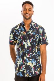 Weiv Hawaiian Print Button Down Shirt (Color: MULTI, size: S)