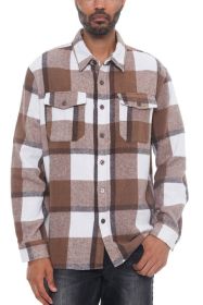 Mens Checkered Soft Flannel Shacket (Color: MOCHA WHITE, size: L)