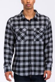 Regular Fit Checker Plaid Flannel Long Sleeve (Color: BLACK GREY, size: XL)